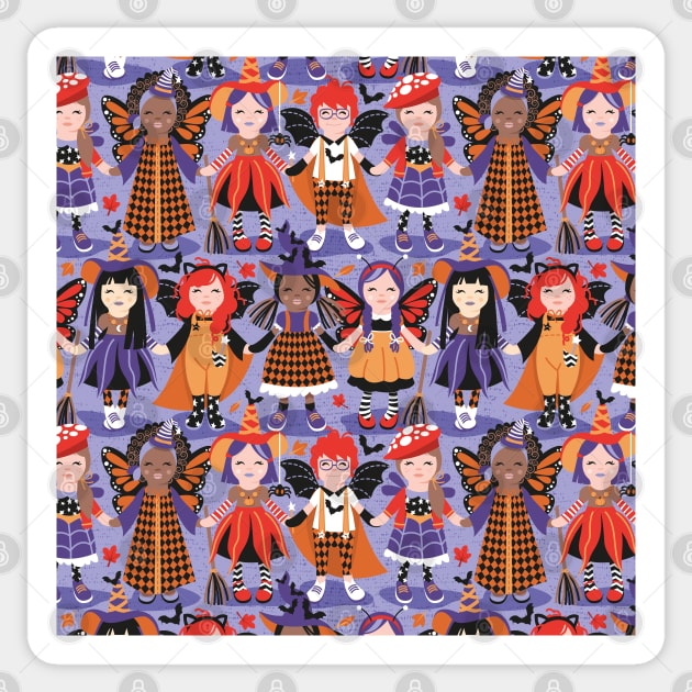 Witches dance // pattern // lilac background red orange and purple halloween fantasy costumes Sticker by SelmaCardoso